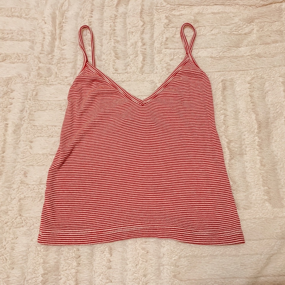 Red and White Striped Cropped Tank Top